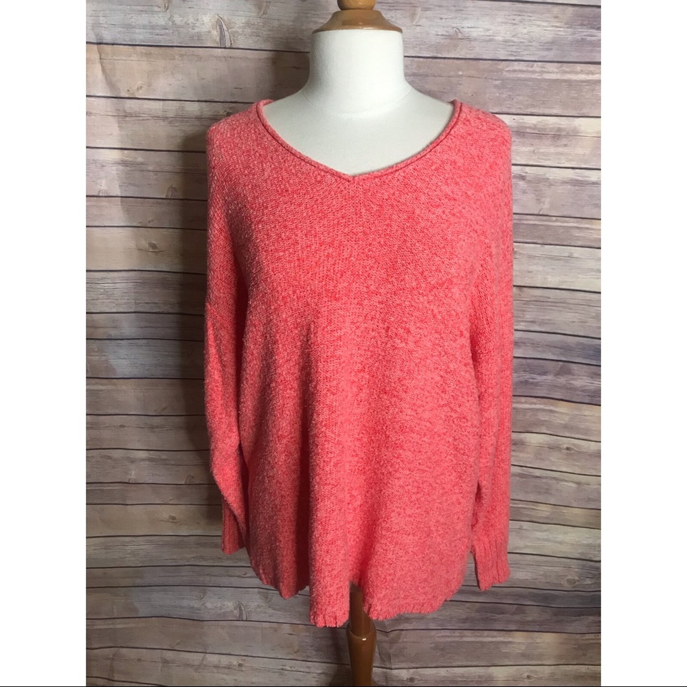 J Jill pure pink knit long sleeve v neck sweater